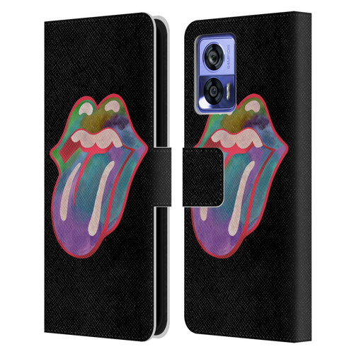 The Rolling Stones Graphics Watercolour Tongue Leather Book Wallet Case Cover For Motorola Edge 30 Neo 5G