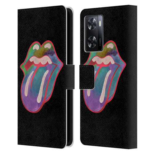 The Rolling Stones Graphics Watercolour Tongue Leather Book Wallet Case Cover For OPPO A57s