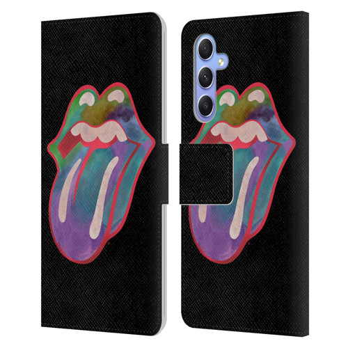 The Rolling Stones Graphics Watercolour Tongue Leather Book Wallet Case Cover For Samsung Galaxy A34 5G