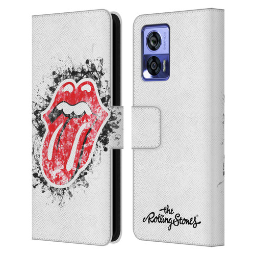 The Rolling Stones Licks Collection Distressed Look Tongue Leather Book Wallet Case Cover For Motorola Edge 30 Neo 5G