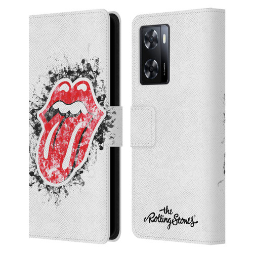 The Rolling Stones Licks Collection Distressed Look Tongue Leather Book Wallet Case Cover For OPPO A57s