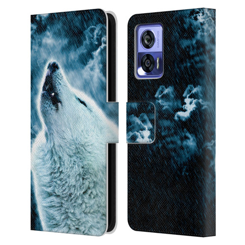 Simone Gatterwe Animals 2 Howling Wolf Leather Book Wallet Case Cover For Motorola Edge 30 Neo 5G