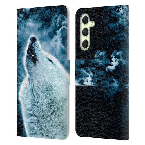Simone Gatterwe Animals 2 Howling Wolf Leather Book Wallet Case Cover For Samsung Galaxy A54 5G