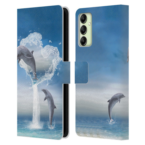Simone Gatterwe Dolphins Lovers Leather Book Wallet Case Cover For Samsung Galaxy A14 5G