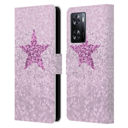Monika Strigel Glitter Star Pastel Pink Leather Book Wallet Case Cover For OPPO A57s