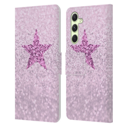 Monika Strigel Glitter Star Pastel Pink Leather Book Wallet Case Cover For Samsung Galaxy A54 5G