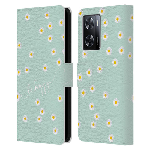 Monika Strigel Happy Daisy Mint Leather Book Wallet Case Cover For OPPO A57s