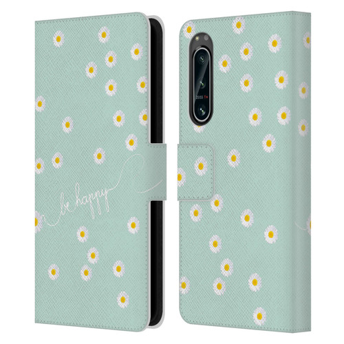 Monika Strigel Happy Daisy Mint Leather Book Wallet Case Cover For Sony Xperia 5 IV