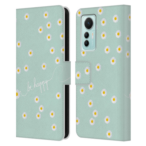 Monika Strigel Happy Daisy Mint Leather Book Wallet Case Cover For Xiaomi 12 Lite