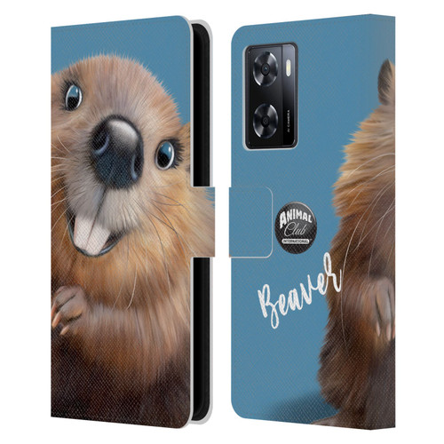 Animal Club International Faces Beaver Leather Book Wallet Case Cover For OPPO A57s