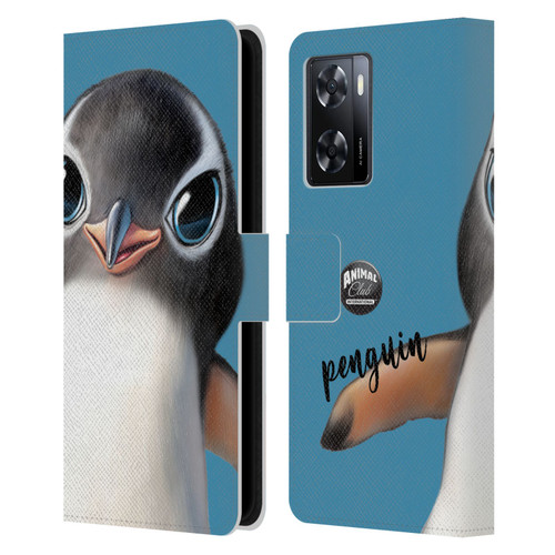 Animal Club International Faces Penguin Leather Book Wallet Case Cover For OPPO A57s