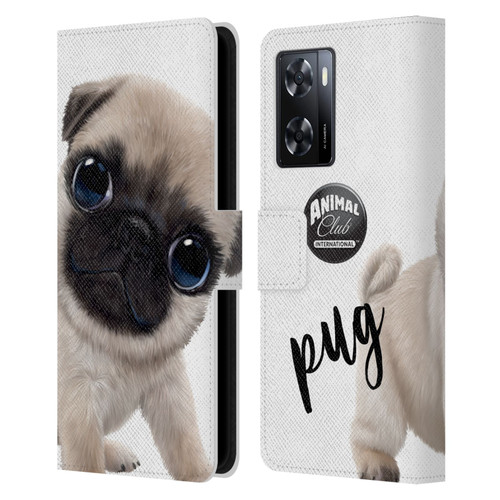 Animal Club International Faces Pug Leather Book Wallet Case Cover For OPPO A57s