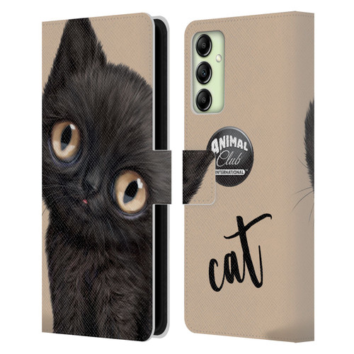Animal Club International Faces Black Cat Leather Book Wallet Case Cover For Samsung Galaxy A14 5G