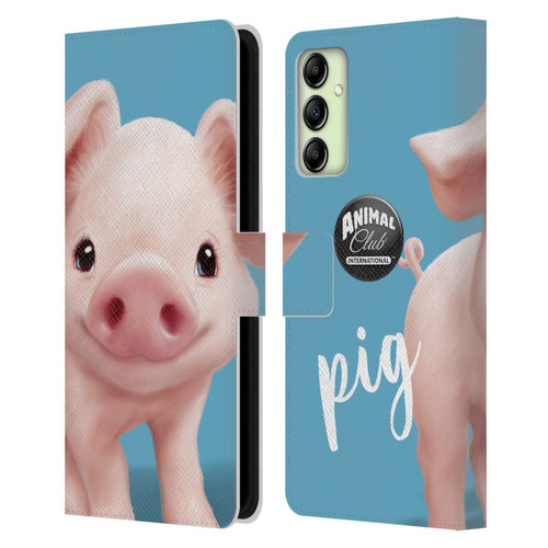 Animal Club International Faces Pig Leather Book Wallet Case Cover For Samsung Galaxy A14 5G