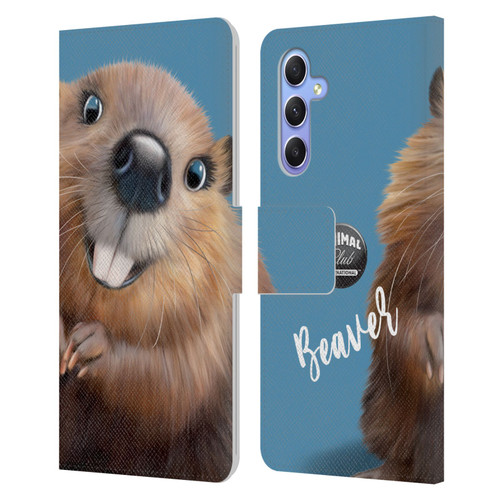 Animal Club International Faces Beaver Leather Book Wallet Case Cover For Samsung Galaxy A34 5G