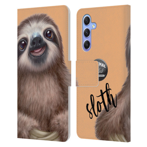 Animal Club International Faces Sloth Leather Book Wallet Case Cover For Samsung Galaxy A34 5G