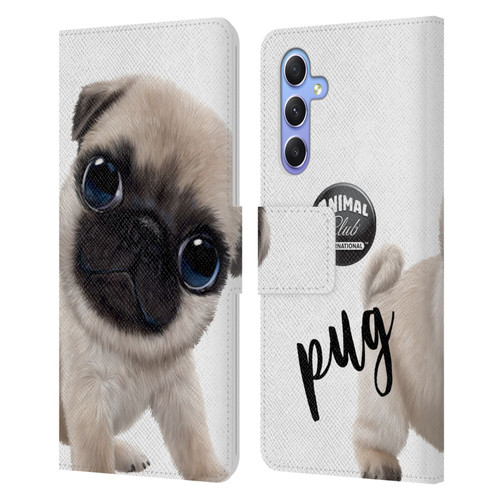 Animal Club International Faces Pug Leather Book Wallet Case Cover For Samsung Galaxy A34 5G