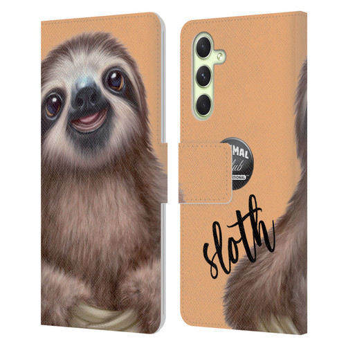 Animal Club International Faces Sloth Leather Book Wallet Case Cover For Samsung Galaxy A54 5G