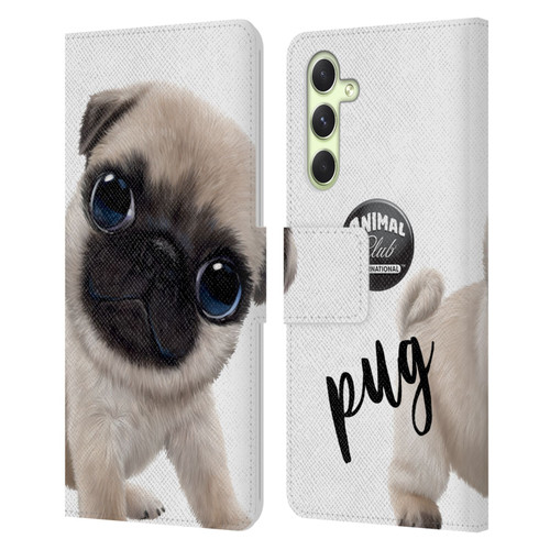 Animal Club International Faces Pug Leather Book Wallet Case Cover For Samsung Galaxy A54 5G