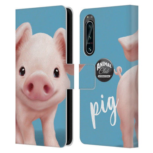 Animal Club International Faces Pig Leather Book Wallet Case Cover For Sony Xperia 5 IV