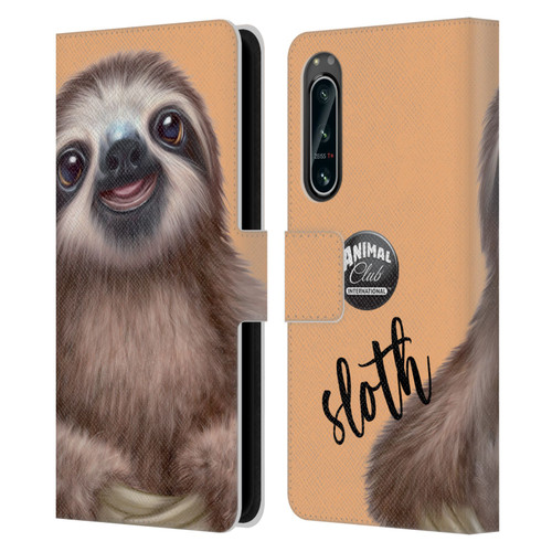 Animal Club International Faces Sloth Leather Book Wallet Case Cover For Sony Xperia 5 IV