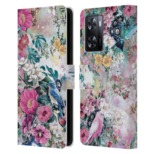 Riza Peker Florals Birds Leather Book Wallet Case Cover For OPPO A57s