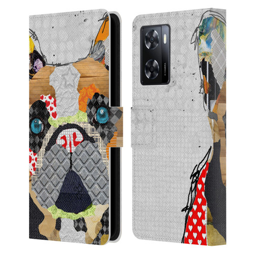 Michel Keck Dogs 3 French Bulldog Leather Book Wallet Case Cover For OPPO A57s