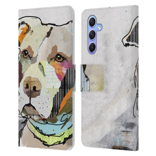 Michel Keck Dogs 3 Pit Bull Leather Book Wallet Case Cover For Samsung Galaxy A34 5G