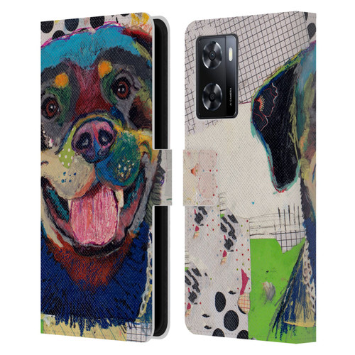 Michel Keck Dogs Rottweiler Leather Book Wallet Case Cover For OPPO A57s