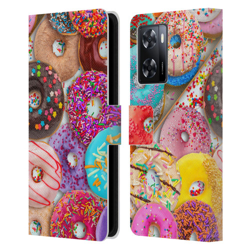 Aimee Stewart Colourful Sweets Donut Noms Leather Book Wallet Case Cover For OPPO A57s