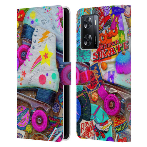 Aimee Stewart Colourful Sweets Skate Night Leather Book Wallet Case Cover For OPPO A57s