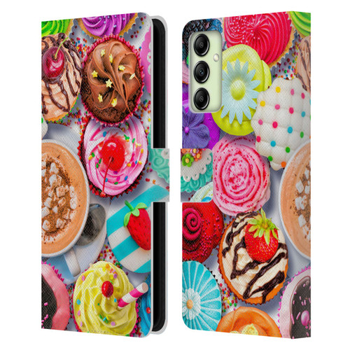 Aimee Stewart Colourful Sweets Cupcakes And Cocoa Leather Book Wallet Case Cover For Samsung Galaxy A14 5G