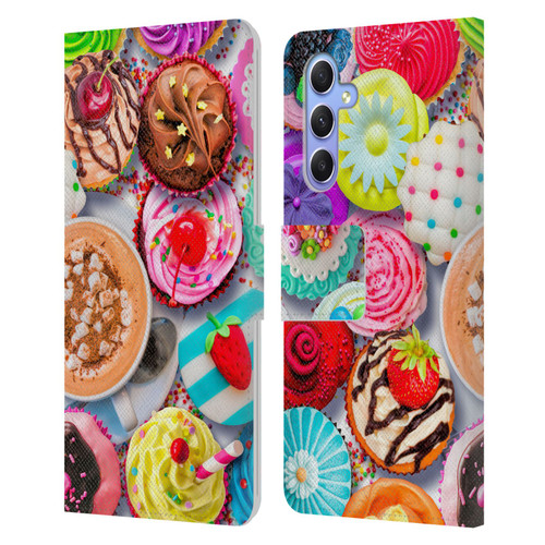 Aimee Stewart Colourful Sweets Cupcakes And Cocoa Leather Book Wallet Case Cover For Samsung Galaxy A34 5G