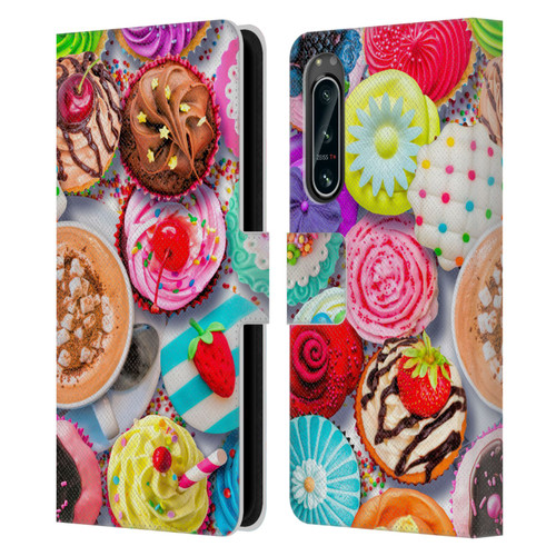 Aimee Stewart Colourful Sweets Cupcakes And Cocoa Leather Book Wallet Case Cover For Sony Xperia 5 IV