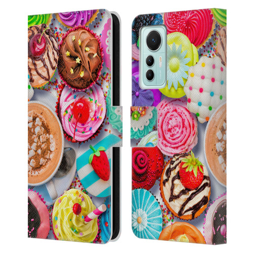 Aimee Stewart Colourful Sweets Cupcakes And Cocoa Leather Book Wallet Case Cover For Xiaomi 12 Lite