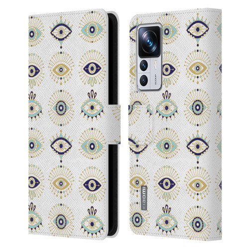Cat Coquillette Linear White Evil Eyes Pattern Leather Book Wallet Case Cover For Xiaomi 12T Pro