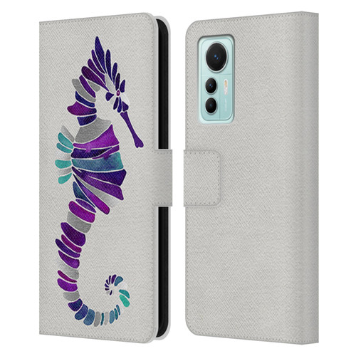 Cat Coquillette Sea Seahorse Purple Leather Book Wallet Case Cover For Xiaomi 12 Lite