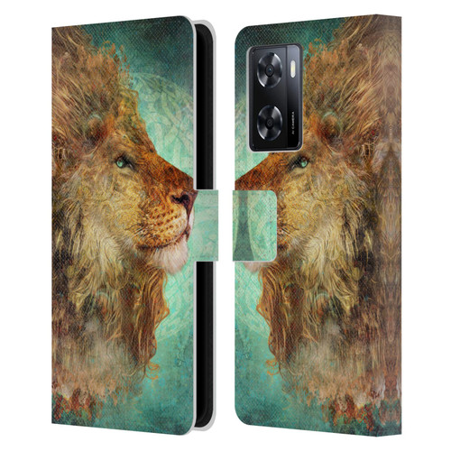 Jena DellaGrottaglia Animals Lion Leather Book Wallet Case Cover For OPPO A57s