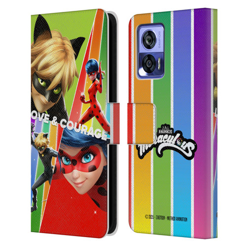 Miraculous Tales of Ladybug & Cat Noir Graphics Love & Courage Leather Book Wallet Case Cover For Motorola Edge 30 Neo 5G