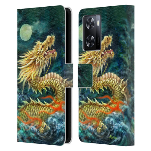 Kayomi Harai Animals And Fantasy Asian Dragon In The Moon Leather Book Wallet Case Cover For OPPO A57s
