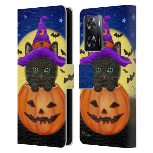 Kayomi Harai Animals And Fantasy Halloween With Cat Leather Book Wallet Case Cover For OPPO A57s