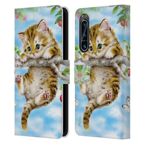 Kayomi Harai Animals And Fantasy Cherry Tree Kitten Leather Book Wallet Case Cover For Sony Xperia 5 IV