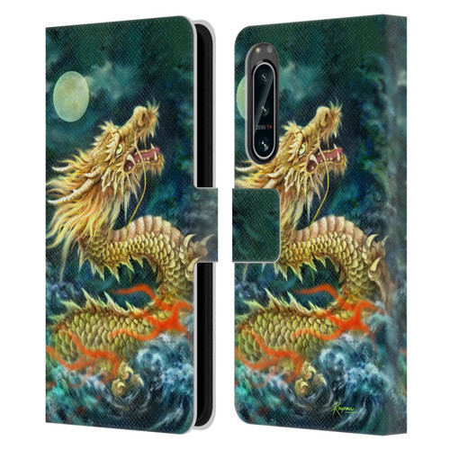 Kayomi Harai Animals And Fantasy Asian Dragon In The Moon Leather Book Wallet Case Cover For Sony Xperia 5 IV