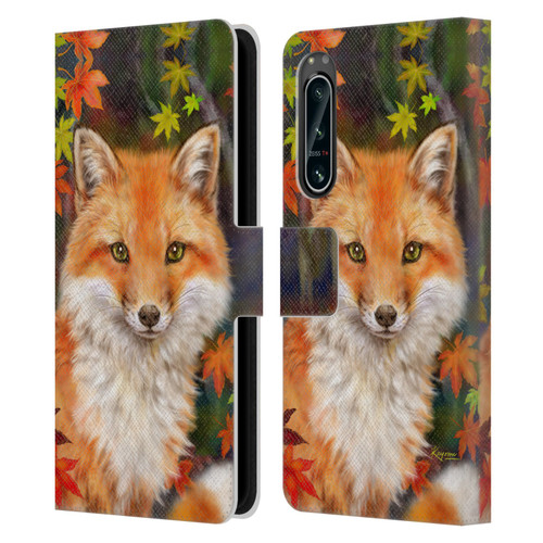 Kayomi Harai Animals And Fantasy Fox With Autumn Leaves Leather Book Wallet Case Cover For Sony Xperia 5 IV