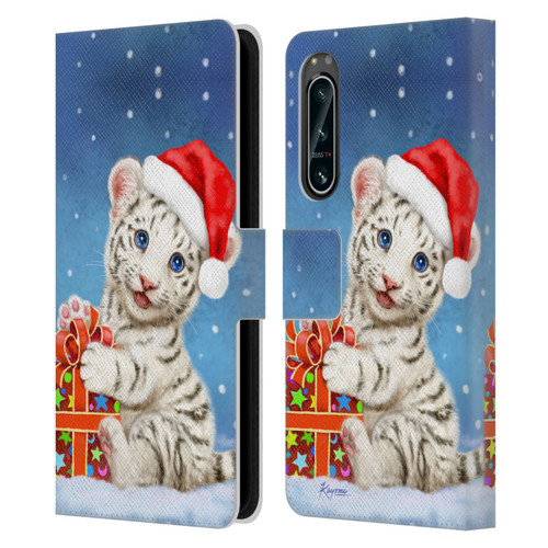 Kayomi Harai Animals And Fantasy White Tiger Christmas Gift Leather Book Wallet Case Cover For Sony Xperia 5 IV