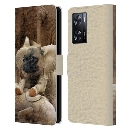 Pixelmated Animals Surreal Wildlife Pugephant Leather Book Wallet Case Cover For OPPO A57s