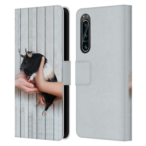 Pixelmated Animals Surreal Wildlife Guinea Bull Leather Book Wallet Case Cover For Sony Xperia 5 IV
