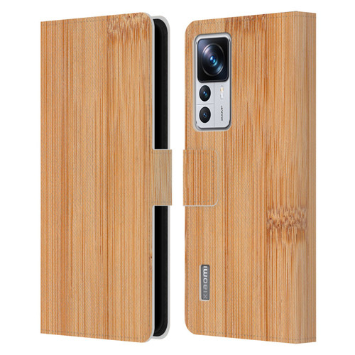 PLdesign Wood And Rust Prints Light Brown Bamboo Leather Book Wallet Case Cover For Xiaomi 12T Pro