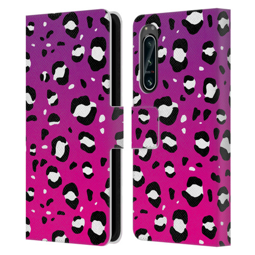 Grace Illustration Animal Prints Pink Leopard Leather Book Wallet Case Cover For Sony Xperia 5 IV