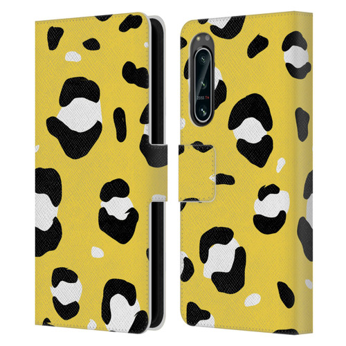 Grace Illustration Animal Prints Yellow Leopard Leather Book Wallet Case Cover For Sony Xperia 5 IV